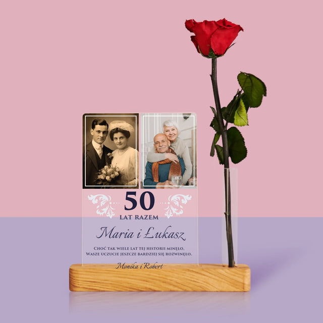 Fotokolaż: Razem Przez Lata - Wydruk Na Szkle Akrylowym z Różą