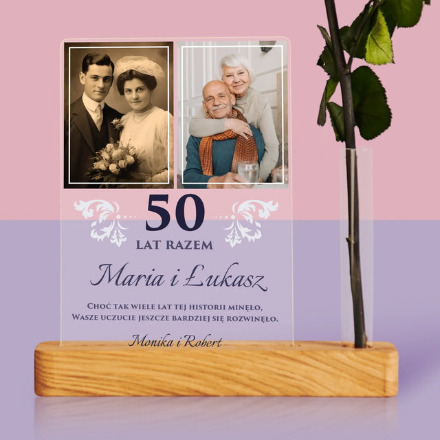 Fotokolaż: Razem Przez Lata - Wydruk Na Szkle Akrylowym z Różą