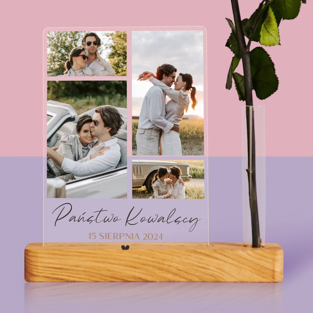 Fotokolaż: Państwo - Wydruk Na Szkle Akrylowym z Różą