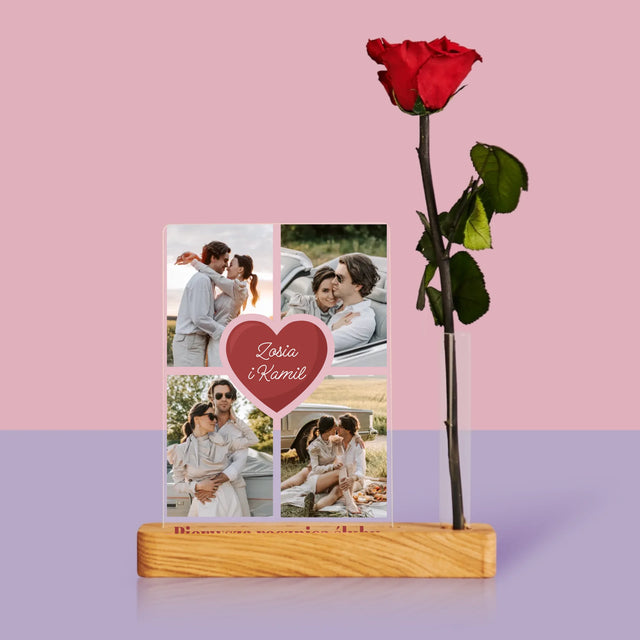 Fotokolaż: Pierwsza Rocznica Serce - Wydruk Na Szkle Akrylowym z Różą