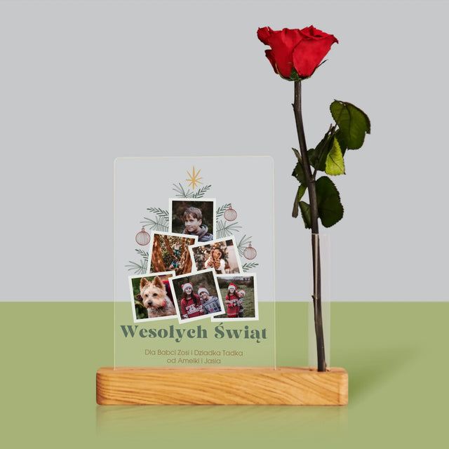 Fotokolaż: Choinka - Wydruk Na Szkle Akrylowym z Różą