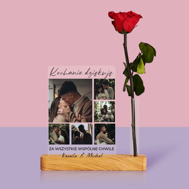 Fotokolaż: Rocznicowy - Wydruk Na Szkle Akrylowym z Różą