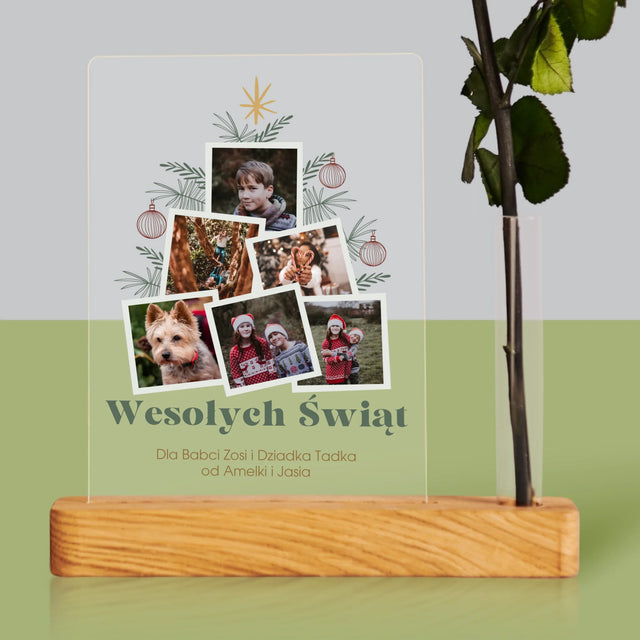 Fotokolaż: Choinka - Wydruk Na Szkle Akrylowym z Różą