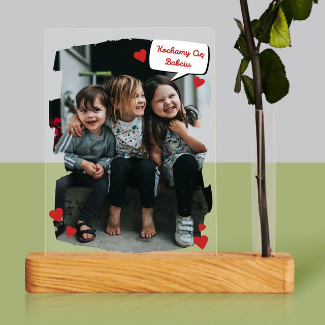 Zdjęcie i Podpis: Dla Kochanej Babci - Wydruk Na Szkle Akrylowym z Różą