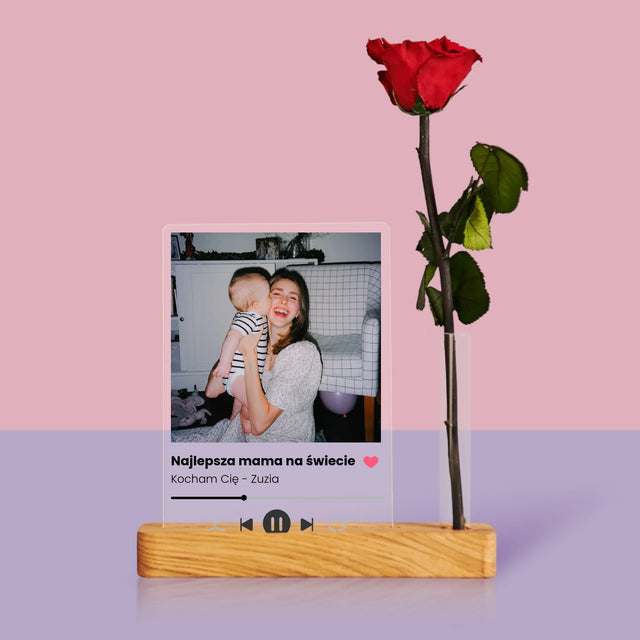 Zdjęcie i Podpis: Spotify Dla Mamy - Wydruk Na Szkle Akrylowym z Różą