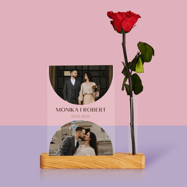 Fotokolaż: Data Ślubu - Wydruk Na Szkle Akrylowym z Różą