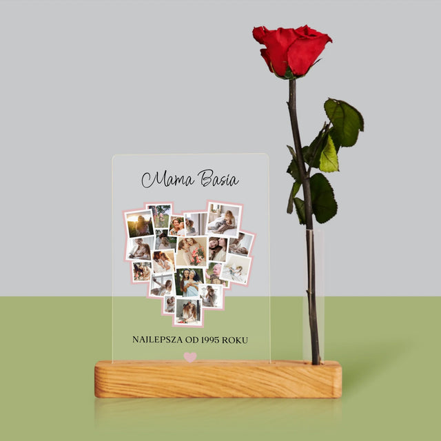 Fotokolaż: Serce Dla Mamy - Wydruk Na Szkle Akrylowym z Różą