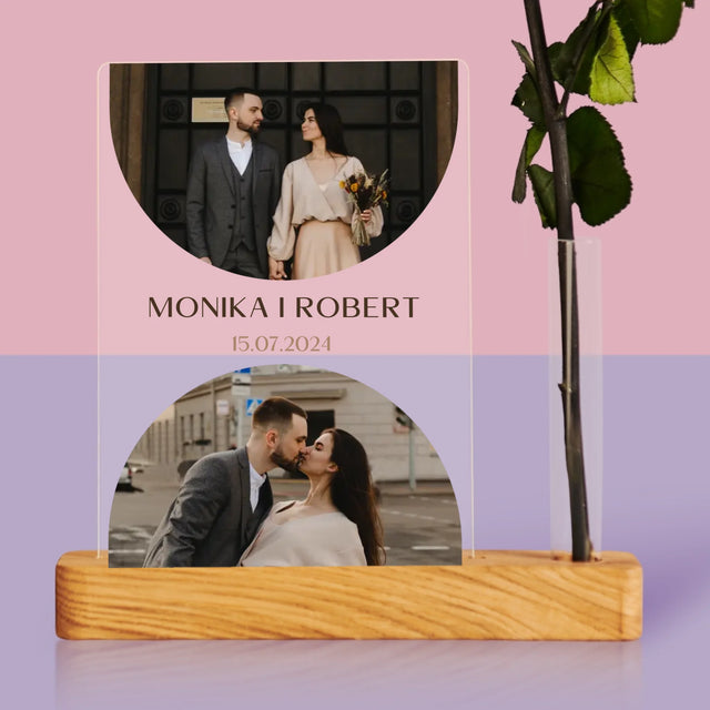 Fotokolaż: Data Ślubu - Wydruk Na Szkle Akrylowym z Różą