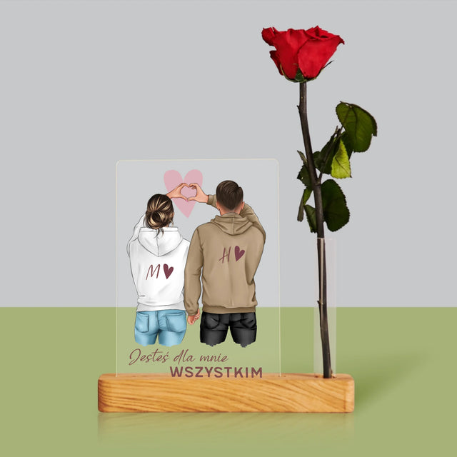 Kreator Postaci: Para Serce - Wydruk Na Szkle Akrylowym z Różą