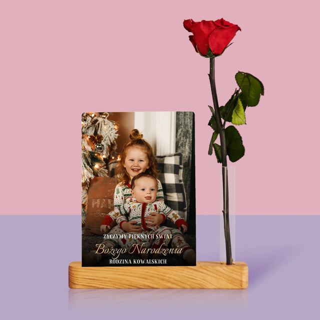 Zdjęcie i Podpis: Pięknych Świąt - Wydruk Na Szkle Akrylowym z Różą