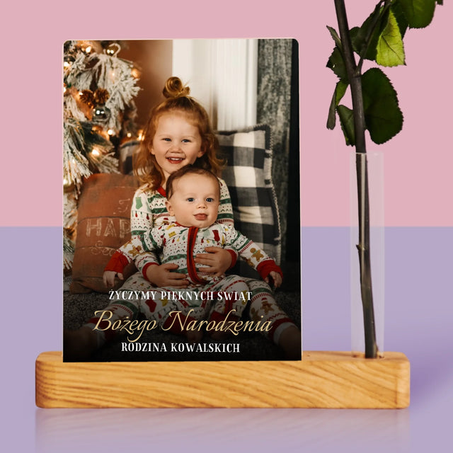 Zdjęcie i Podpis: Pięknych Świąt - Wydruk Na Szkle Akrylowym z Różą