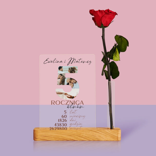 Słowo Ze Zdjęć: 5 Rocznica Ślubu Liczby - Wydruk Na Szkle Akrylowym z Różą