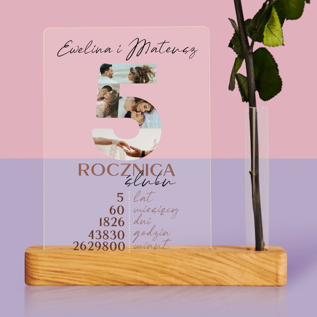 Słowo Ze Zdjęć: 5 Rocznica Ślubu Liczby - Wydruk Na Szkle Akrylowym z Różą