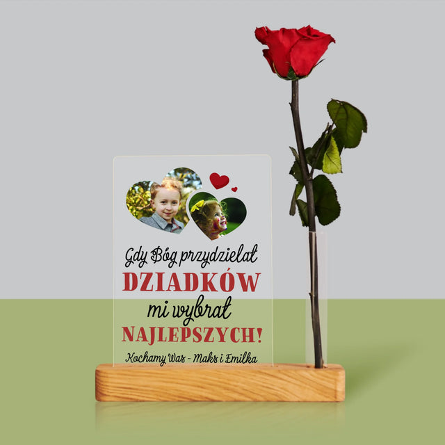 Fotokolaż: Gdy Bóg Przydzielał Dziadków - Wydruk Na Szkle Akrylowym z Różą