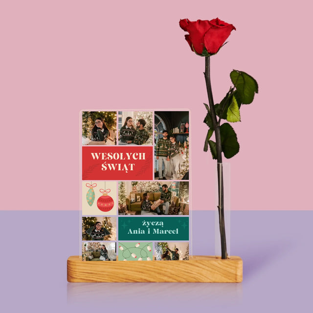 Fotokolaż: Zdjęcia Świąteczne - Wydruk Na Szkle Akrylowym z Różą