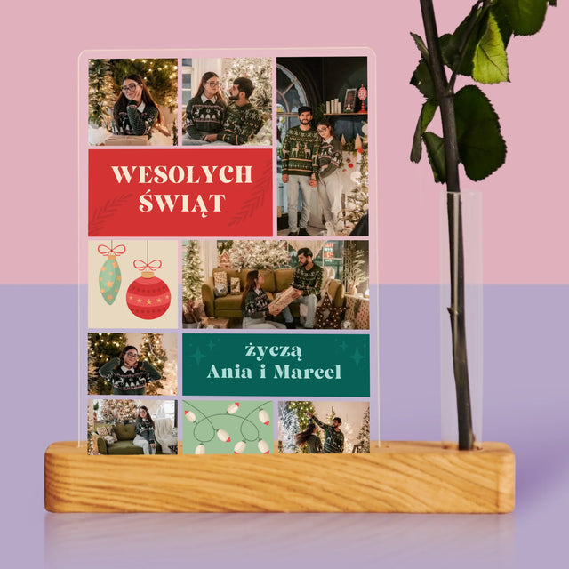 Fotokolaż: Zdjęcia Świąteczne - Wydruk Na Szkle Akrylowym z Różą