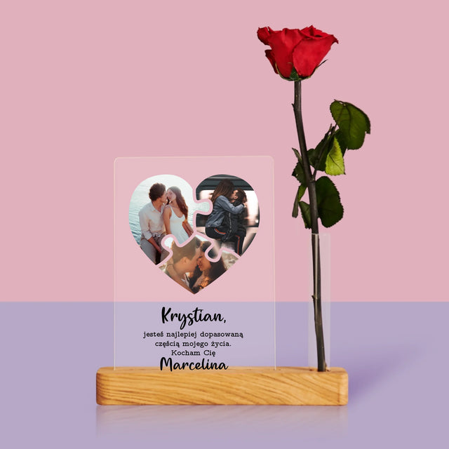 Fotokolaż: Walentynkowe Puzzle - Wydruk Na Szkle Akrylowym z Różą
