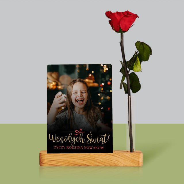 Zdjęcie i Podpis: Świąteczne - Wydruk Na Szkle Akrylowym z Różą