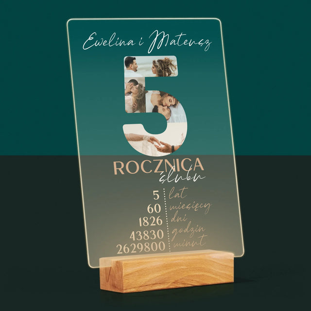 Słowo Ze Zdjęć: 5 Rocznica Ślubu Liczby - Wydruk Na Szkle Akrylowym