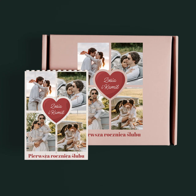 Fotokolaż: Pierwsza Rocznica Serce - Klocki LEGO z Nadrukiem