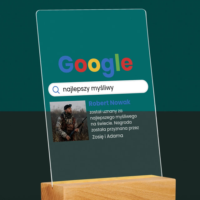 Zdjęcie I Podpis: Najlepszy Myśliwy Wynik Google - Wydruk Na Szkle Akrylowym