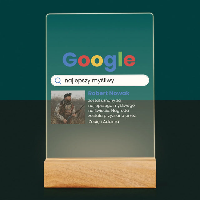 Zdjęcie I Podpis: Najlepszy Myśliwy Wynik Google - Wydruk Na Szkle Akrylowym