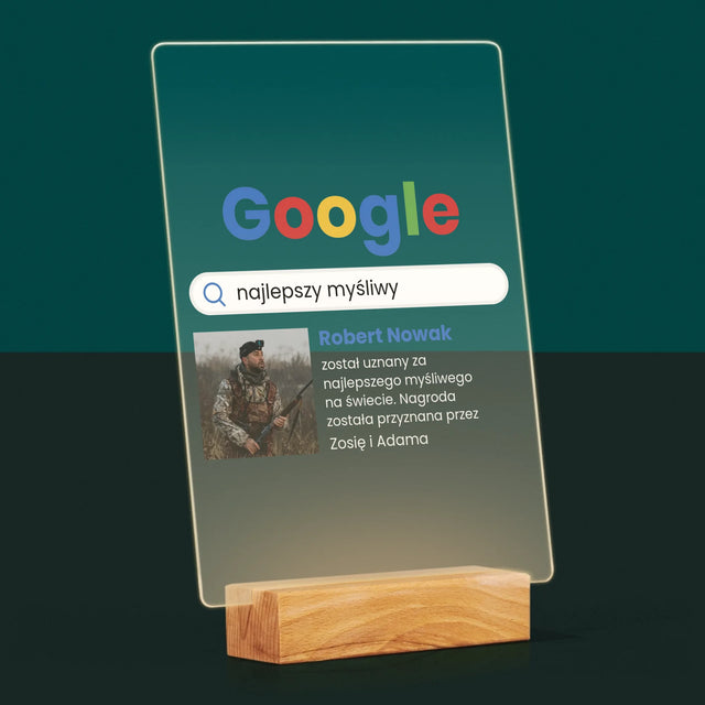 Zdjęcie I Podpis: Najlepszy Myśliwy Wynik Google - Wydruk Na Szkle Akrylowym