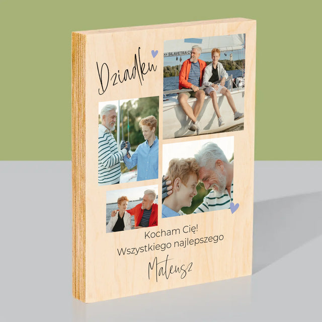Fotokolaż: Dziadku Kocham Cię - Wydruk Na Drewnie