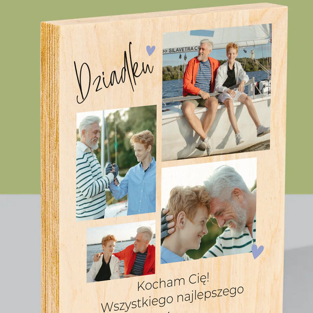 Fotokolaż: Dziadku Kocham Cię - Wydruk Na Drewnie