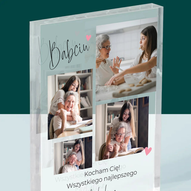 Fotokolaż: Babciu Kocham Cię - Blok Akrylowy z Nadrukiem