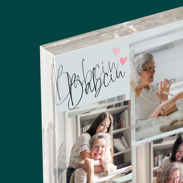 Fotokolaż: Babciu Kocham Cię - Blok Akrylowy z Nadrukiem