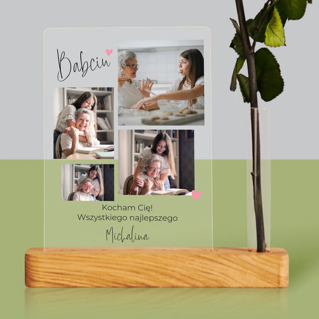 Fotokolaż: Babciu Kocham Cię - Wydruk Na Szkle Akrylowym z Różą