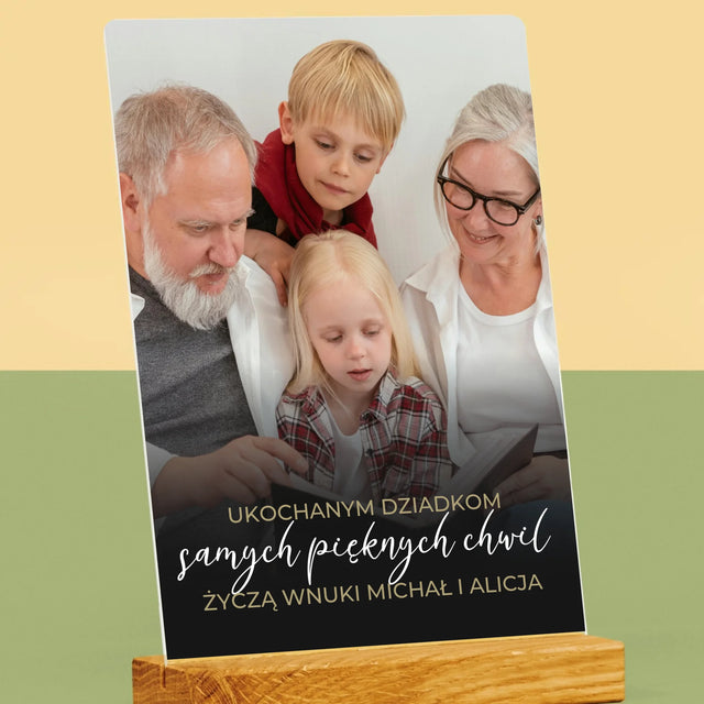 Zdjęcie i Podpis: Ukochanym Dziadkom - Wydruk Na Szkle Akrylowym