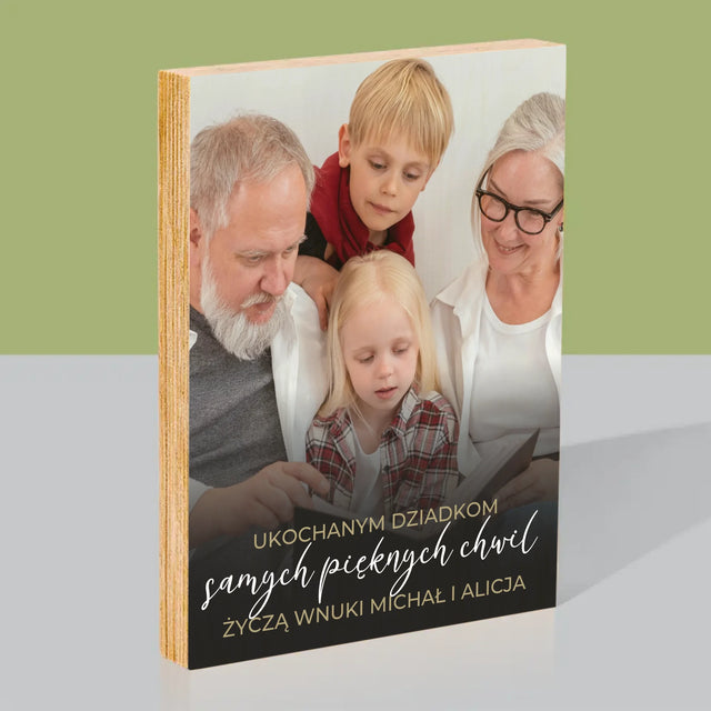 Zdjęcie i Podpis: Ukochanym Dziadkom - Wydruk Na Drewnie