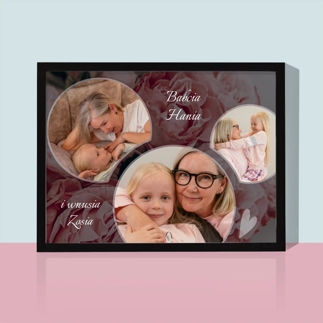 Fotokolaż: Babcia Kwiaty - Wydruk Obramowany