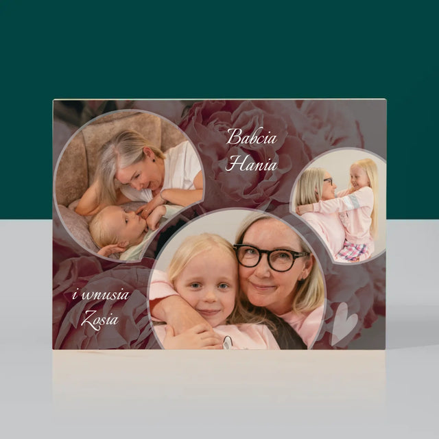 Fotokolaż: Babcia Kwiaty - Wydruk Na Drewnie