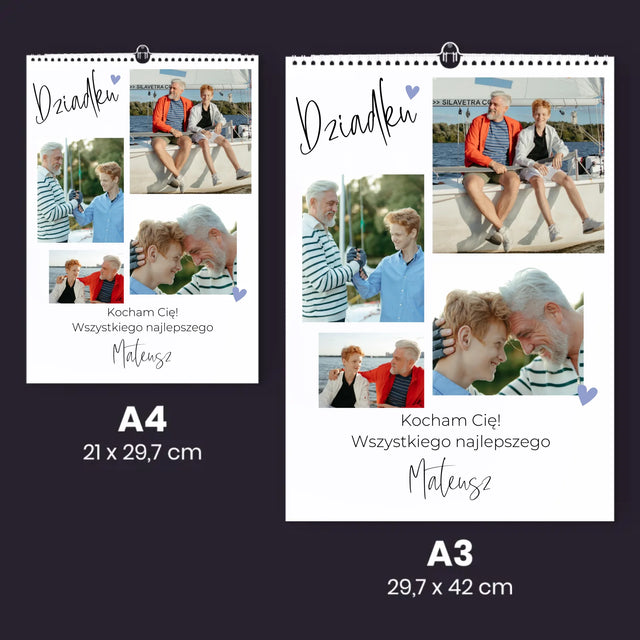 Fotokolaż: Dziadku Kocham Cię - Personalizowany Kalendarz Ścienny