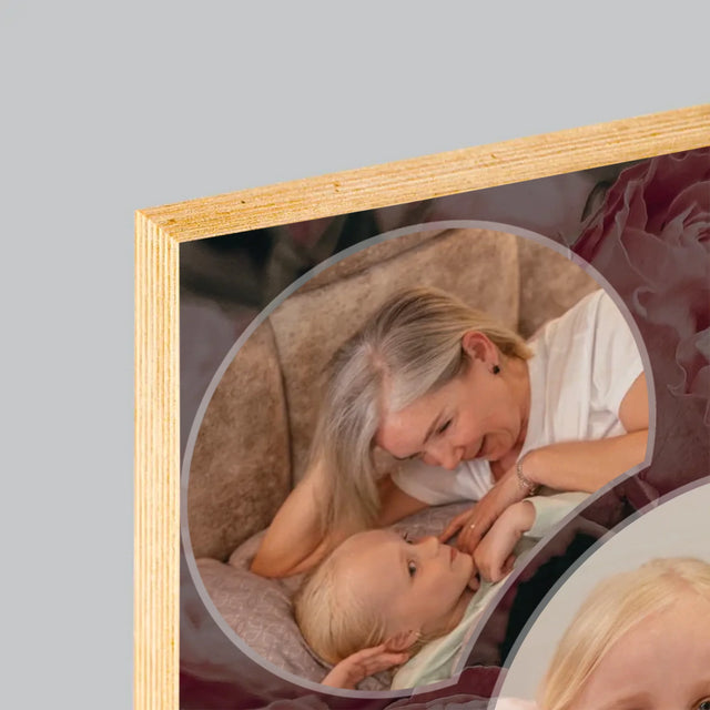 Fotokolaż: Babcia Kwiaty - Wydruk Na Drewnie