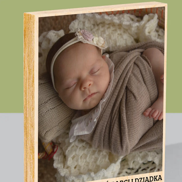 Zdjęcie i Podpis: Pierwszy Dzień Babci i Dziadka - Wydruk Na Drewnie