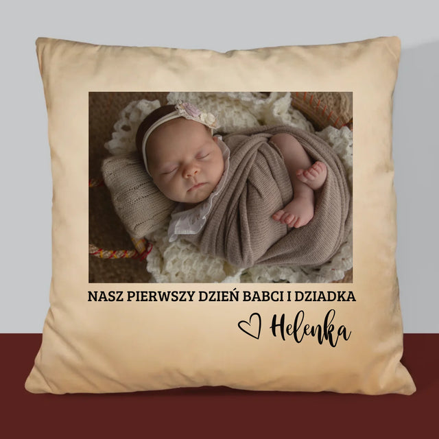 Zdjęcie i Podpis: Pierwszy Dzień Babci i Dziadka - Poduszka z Nadrukiem
