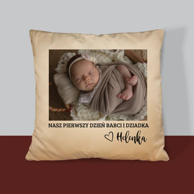 Zdjęcie i Podpis: Pierwszy Dzień Babci i Dziadka - Poduszka z Nadrukiem