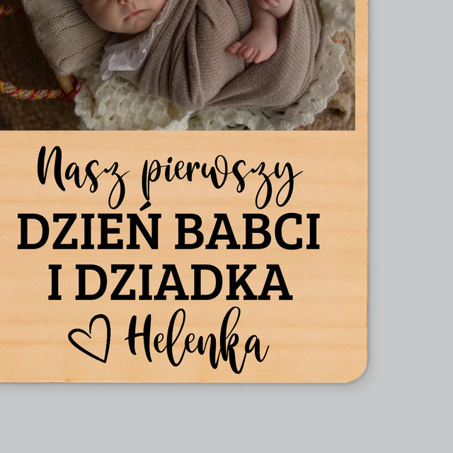 Zdjęcie i Podpis: Pierwszy Dzień Babci i Dziadka - Magnes Drewniany
