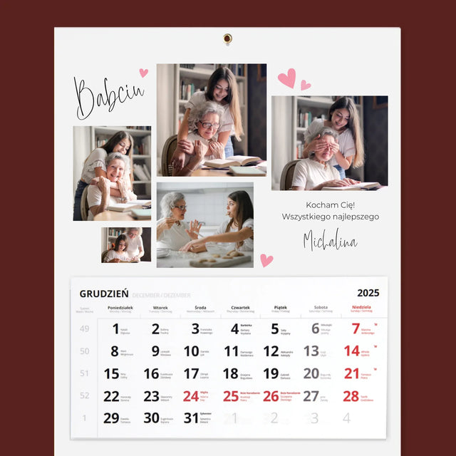 Fotokolaż: Babciu Kocham Cię - Personalizowany Kalendarz Trójdzielny