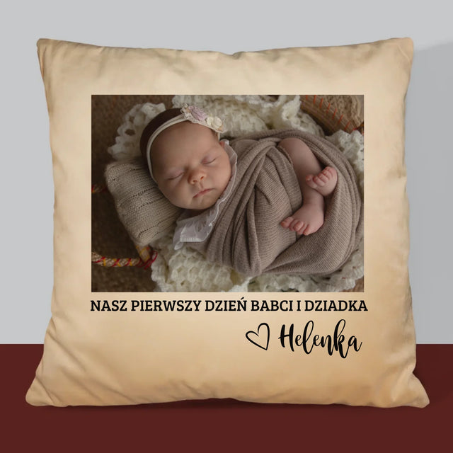 Zdjęcie i Podpis: Pierwszy Dzień Babci i Dziadka - Poduszka z Nadrukiem