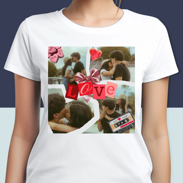 Fotokolaż: Love Retro - Koszulka Damska z Nadrukiem