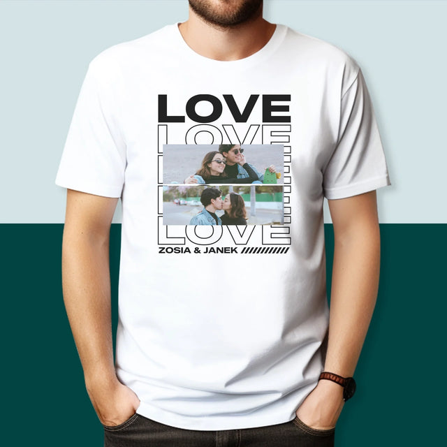 Fotokolaż: z Napisem Love - Koszulka Męska z Nadrukiem