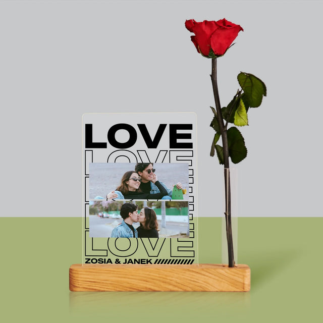 Fotokolaż: z Napisem Love - Wydruk Na Szkle Akrylowym z Różą