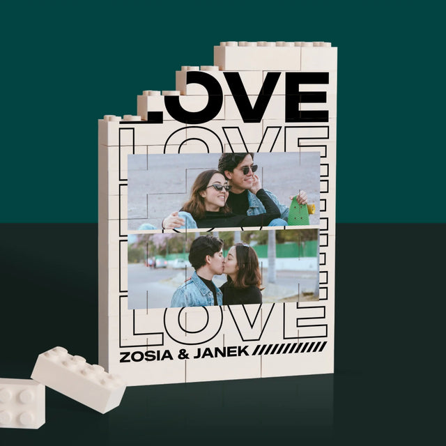 Fotokolaż: z Napisem Love - Klocki LEGO z Nadrukiem