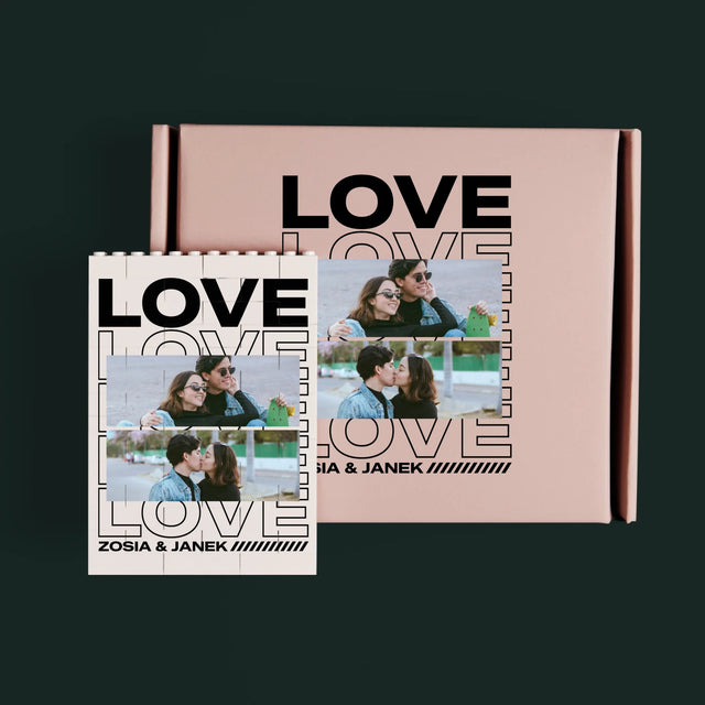 Fotokolaż: z Napisem Love - Klocki LEGO z Nadrukiem
