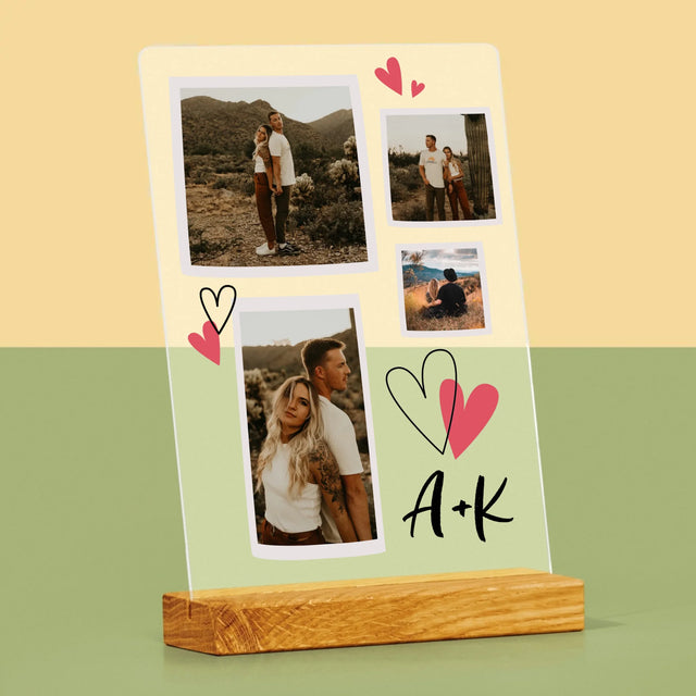 Fotokolaż: Serduszka Inicjały - Wydruk Na Szkle Akrylowym